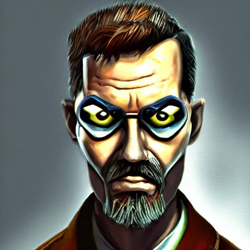 Image similar to a g-man from half life, portrait, high detailed, retrowave, HD,