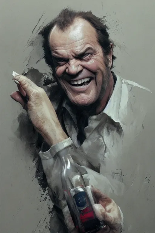 Image similar to a bottle of jack nicholson, jack nicholson is the bottle, in the bottle, by artgerm, ruan jia, greg rutkowski