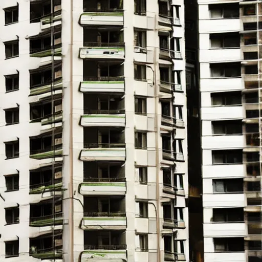 Image similar to Snake plant taking over an entire apartment block, low angle shot, ambient lighting, high detail