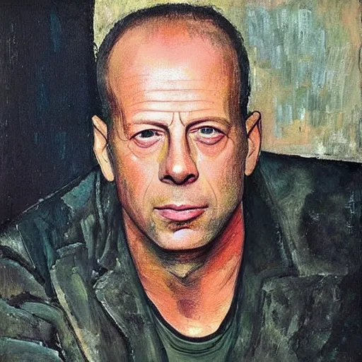 Prompt: “Bruce Willis, portrait by Amedeo Modigliani”