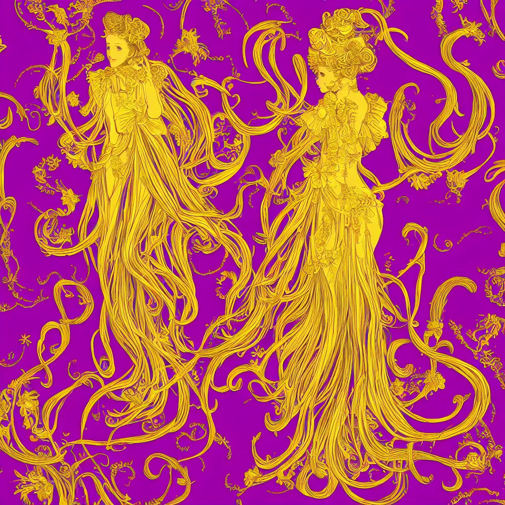 Image similar to Golden purple dress design in the style of rococo,Victorian era,jellyfish element,dreamy, soft,Backlight ,luminescence,highly detailed,8k