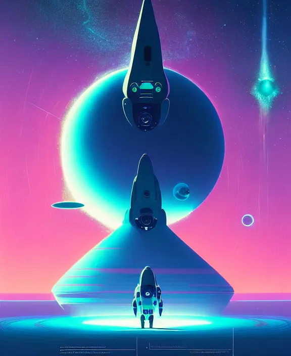 Prompt: robotic expedition to new star by christopher balaskas and beeple and norman rockwell and anton fadeev, asymmetrical!!, asymmetry!!, hyperrealistic, energy mote, solarpunk, high contrast, intricate details, ultra detailed, space, nebula, sharp focus, astronomy, complex architecture, propaganda, crisp edges, mist, reflections