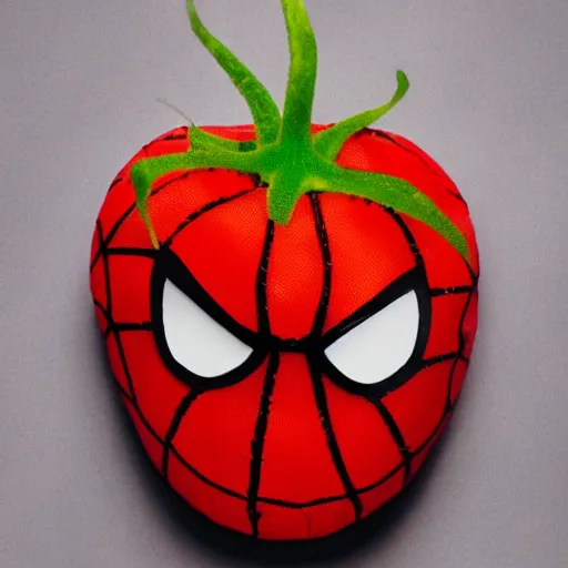 Image similar to an tomatoes with spiderman head