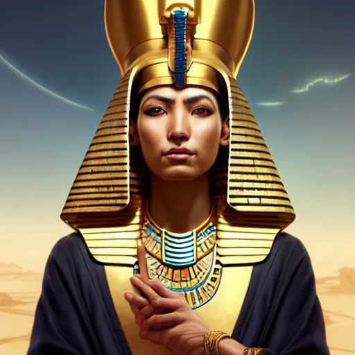 Prompt: portrait painting of egyptian pharaoh with a shiba inu, ultra realistic, concept art, intricate details, eerie, highly detailed, photorealistic, octane render, 8 k, unreal engine. art by artgerm and greg rutkowski and charlie bowater and magali villeneuve and alphonse mucha