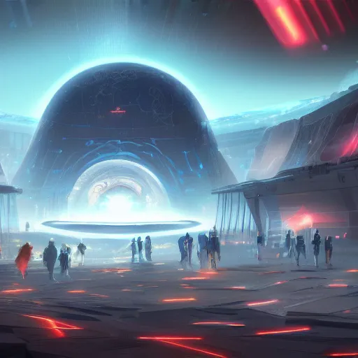 Image similar to the agora if it was made in the future with social spaces, concept art, 4k