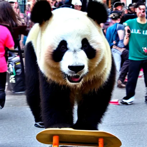 Image similar to panda skateboarding at time square