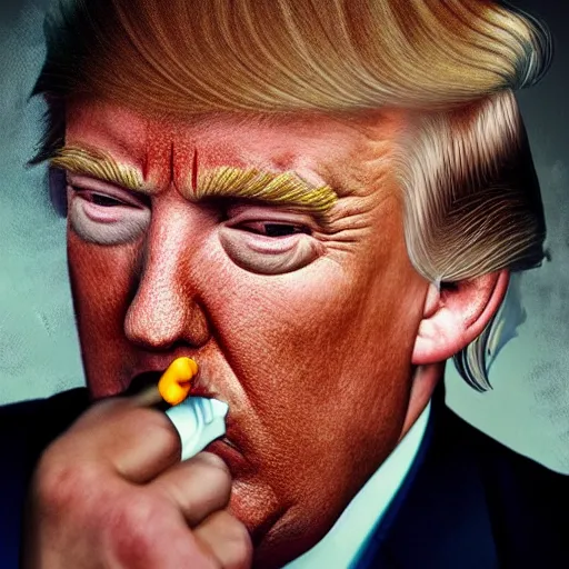 Image similar to a high detail photo of donald trump smoking a cigarrette, subject= donald trump, subject detail: extremly detailed, subject action: smoking a cigar, photorealism, dramatic lighting, award winning photograph, trending on artstation