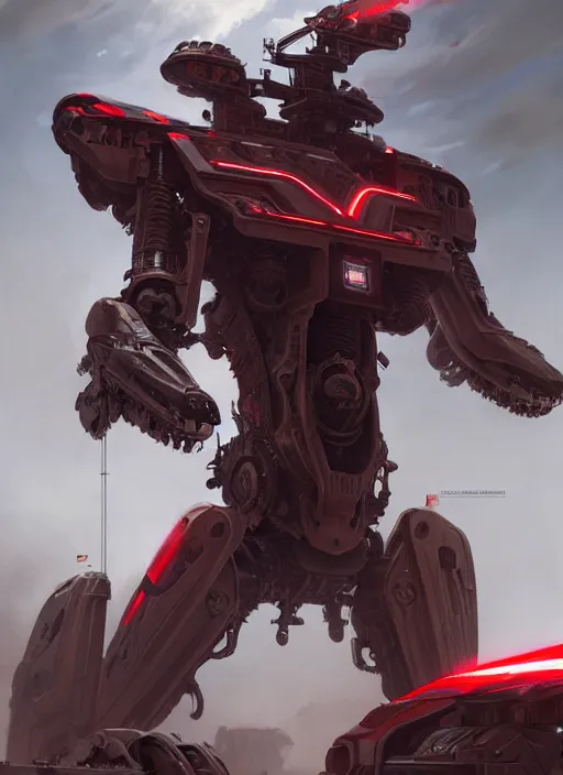 Image similar to a portrait of epic mechanical futuristic war machine with red and white accent and label written indonesia. highly detailed, digital painting, concept art, smooth, sharp focus, illustration, art by greg rutkowski