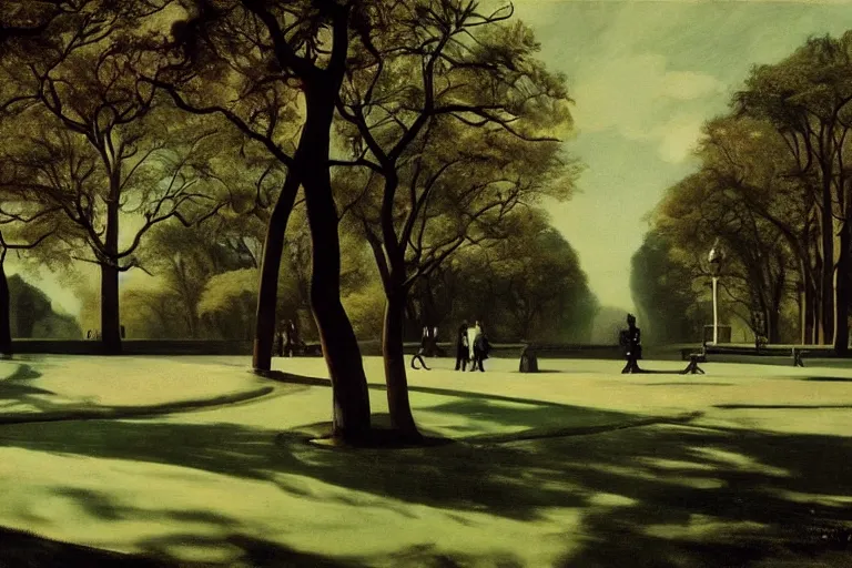 Prompt: central park, dramatic lighting, magic realism by carel willink, edward hopper, film still