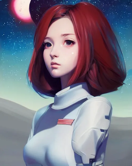 Image similar to portrait Anime space cadet girl Anna Lee Fisher anime cute-fine-face, pretty face, realistic shaded Perfect face, fine details. Anime. realistic shaded lighting by Ilya Kuvshinov Giuseppe Dangelico Pino and Michael Garmash and Rob Rey, IAMAG premiere, ✨✨✨✨✨✨ aaaa achievement collection, elegant freckles, fabulous