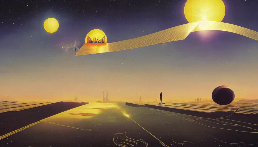 Image similar to solar sail floating in front of the sun in space, simon stalenhag, art deco painting