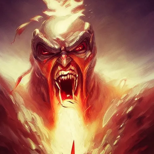 Image similar to Powerful!!!! big headed warrior screaming, lightning, fire, fantasy art, artstation