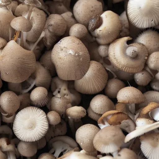 Image similar to clustered eyeballs protruding from a mushroom cap