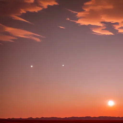 Prompt: old space station on epic cinematic still photography of sun glowing on the dessert during sunset