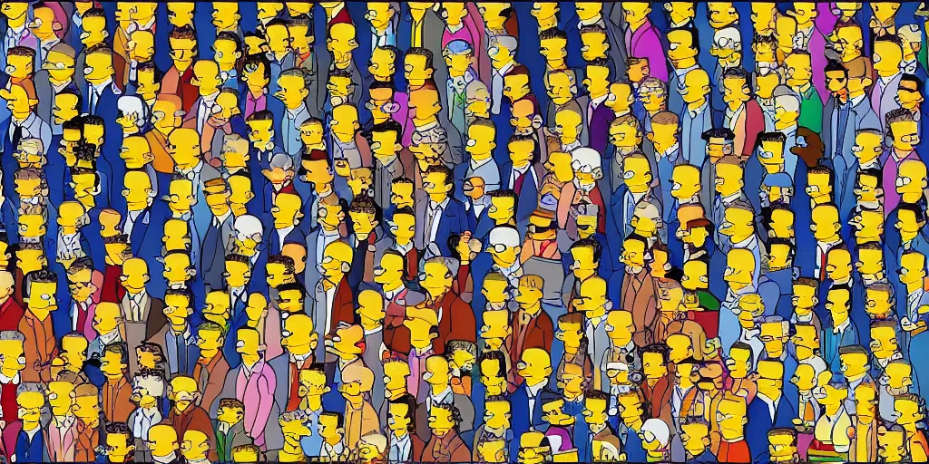 Image similar to the simpsons, autostereograms, escher, where's wally, repeated shapes