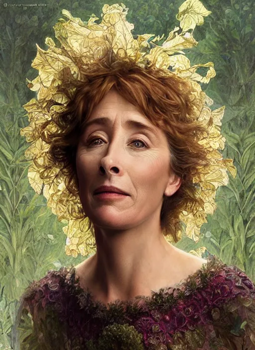 Image similar to emma thompson as an organic vegetable, diffuse lighting, fantasy, intricate, elegant, highly detailed, lifelike, photorealistic, digital painting, artstation, illustration, concept art, smooth, sharp focus, art by john collier and albert aublet and krenz cushart and artem demura and alphonse mucha