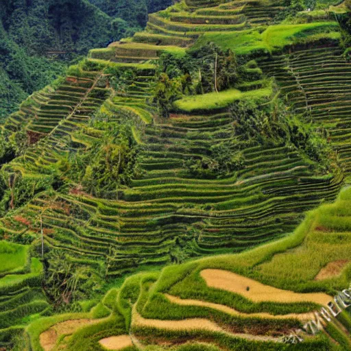 Image similar to a painting of banaue rice terraces, 8 k, high definition, highly detailed, photo - realistic