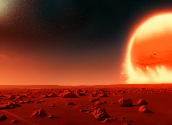 Image similar to the planet mars exploding, beautiful digital painting, trending on art station, octane render, 8 k