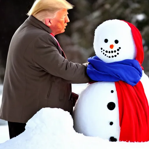 Prompt: donald trump and joe biden making snowman together