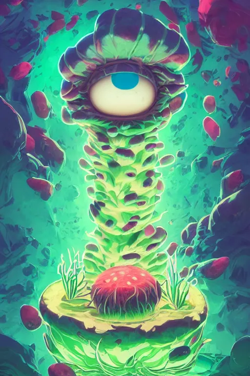 Image similar to roots cactus sushi cristal smurf ghost creature animal sushi cristal very big eye roots cactus elemental flush of force nature micro world fluo fishscale, behance hd by jesper ejsing, by rhads, makoto shinkai and lois van baarle, ilya kuvshinov, rossdraws radiating a glowing aura global illumination ray tracing hdr