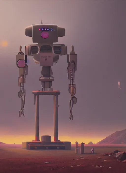 Image similar to a matte painting of a robot by simon stalenhag