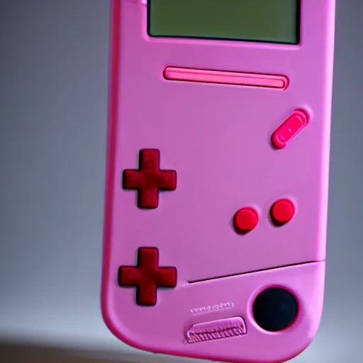 Image similar to a nintendo gameboy color made of pink bubblegum