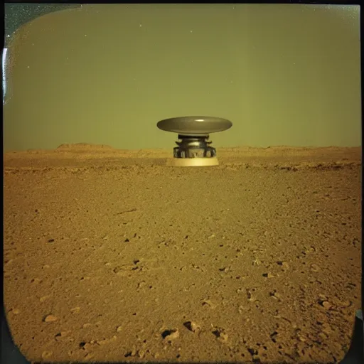 Image similar to a flying saucer over a the desert at night, distant!!, historical photo, old polaroid, expired film,