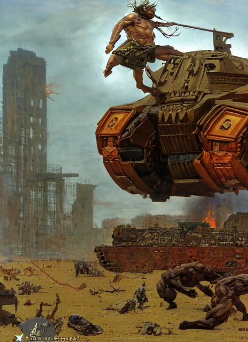 Image similar to steroid minotaur destroys army tank, dynamic action, by lawrence alma - tadema and zdzislaw beksinski and norman rockwell and jack kirby and tom lovell and greg staples, artstation creature art