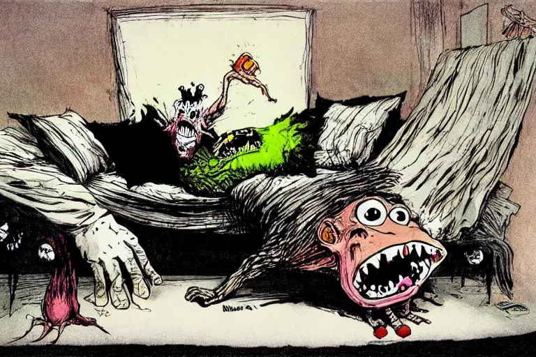 Image similar to monster under the bed by ralph steadman