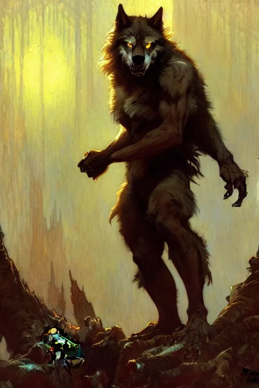 Prompt: werewolf, painting by gaston bussiere, craig mullins, greg rutkowski, alphonse mucha, trending on artstation