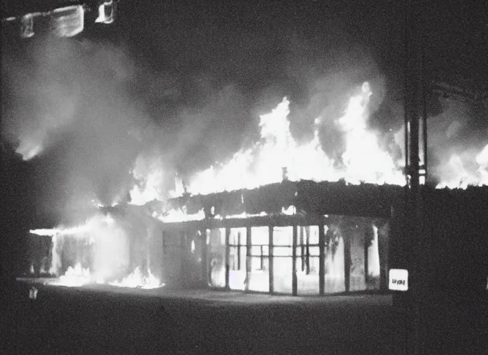 Prompt: an underexposed kodak 500 photograph of a bingo hall on fire