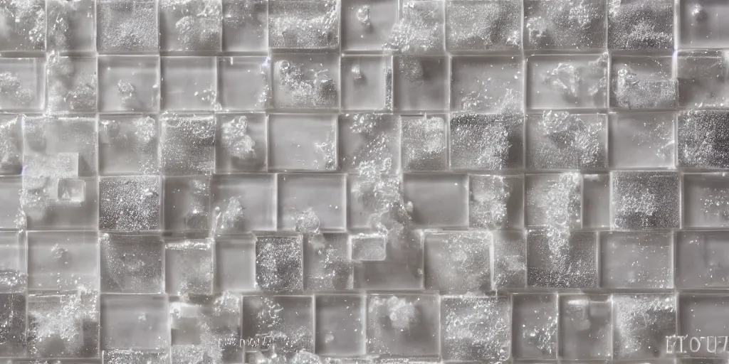 Prompt: an orderly arrangement of glass block tiles suspended in white slime mold, very detailed, product photography, professional photograph, studio lighting, beautiful beautiful beautiful elegant elegant elegant