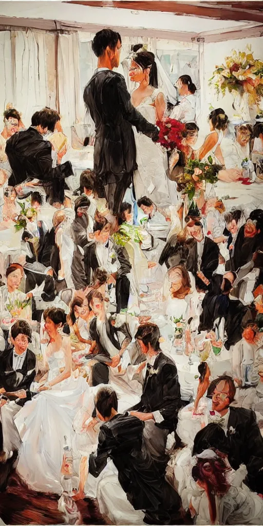 Image similar to oil painting scene from wedding by kim jung gi