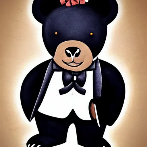 Image similar to a bear wearing a tuxedo, perfect details