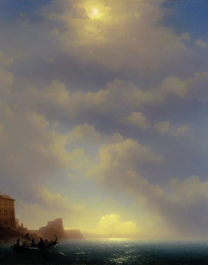 Image similar to a building in a stunning landscape by Ivan Aivazovsky