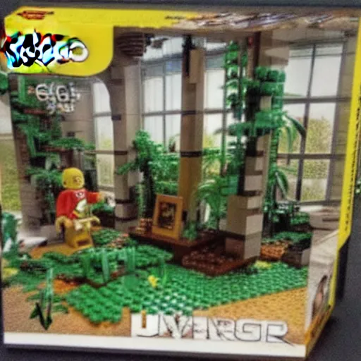 Image similar to abandoned, overgrown, underground bunker. jungle room. lego set