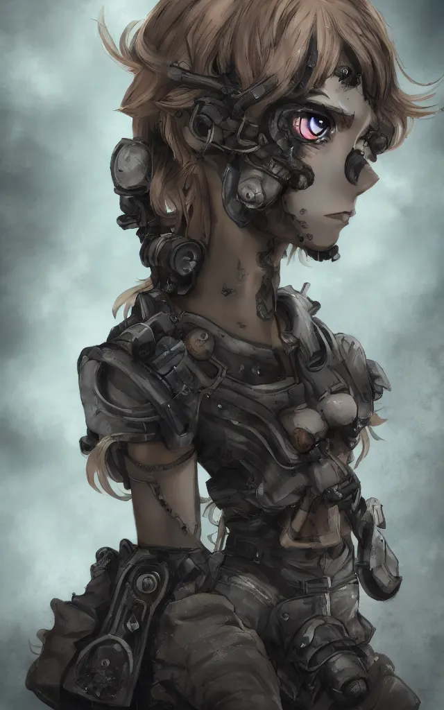 Prompt: anime beautiful female chimera, full round face, full body, post apocalyptic setting, futuristic, medium shot, mid-shot, highly detailed, trending on Artstation