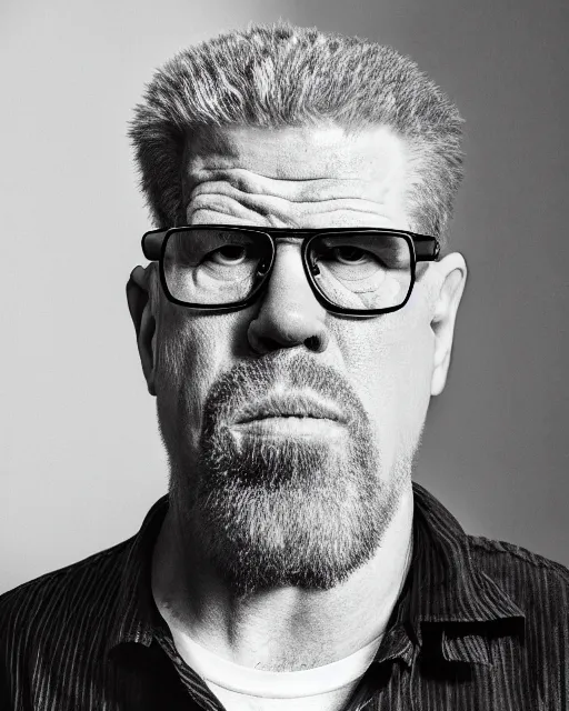 Image similar to portrait of ron perlman in the style of justin roiland. heisenberg from breaking bad. cinematic lighting. style of rick & morty. photographic, photography. by justin roiland