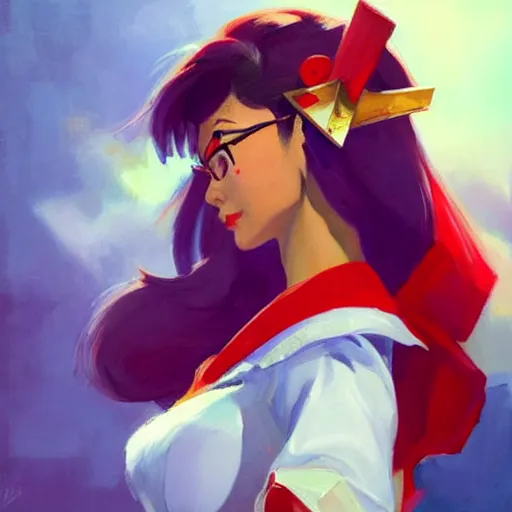 Image similar to greg manchess portrait painting of sailor mars as overwatch character, medium shot, asymmetrical, profile picture, organic painting, sunny day, matte painting, bold shapes, hard edges, street art, trending on artstation, by huang guangjian and gil elvgren and sachin teng