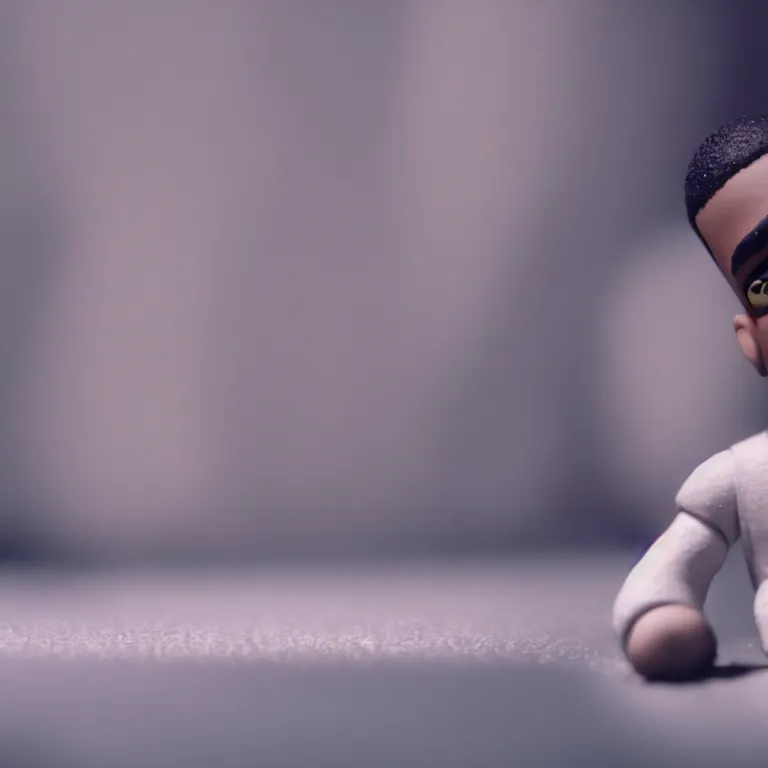 Image similar to a cinematic film still of a claymation stop motion film starring drake, shallow depth of field, 8 0 mm, f 1. 8