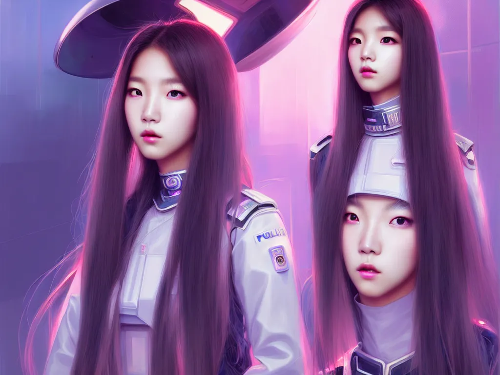 Image similar to portrait jisoo from blackpink futuristic korea police uniform girl, at future neon light rooftop, ssci - fi and fantasy, intricate and very very beautiful and elegant, highly detailed, digital painting, artstation, concept art, smooth and sharp focus, illustration, art by tan zi and ayanamikodon and alphonse mucha and wlop