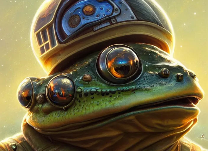 Prompt: portrait of a frog dressed as a spaceship pilot, d & d, armour! fantasy, intricate, elegant, highly detailed, digital painting, artstation, concept art, smooth, sharp focus, illustration, art by artgerm and greg rutkowski and alphonse mucha