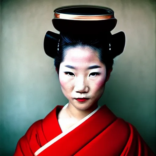 Image similar to portrait of a beautiful geisha, photograph by steve mccurry