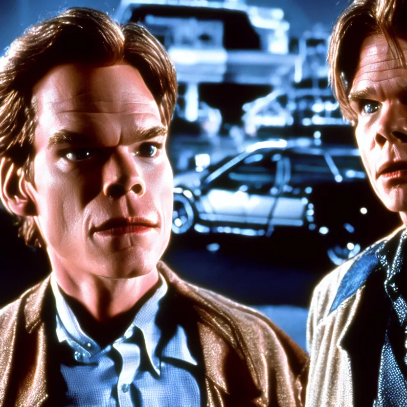 Prompt: michael c hall starring in back to the future movie, movie still, 8 k,