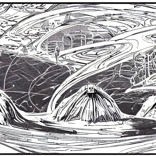 Image similar to western sci - fi planet in the style of moebius