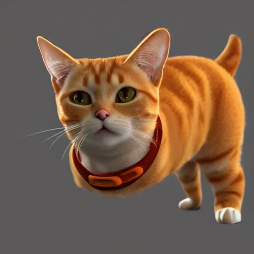 Prompt: an orange tabby cat with a laser collar, artstation, concept art, smooth, sharp focus, illustration, highly detailed, production quality cinema model