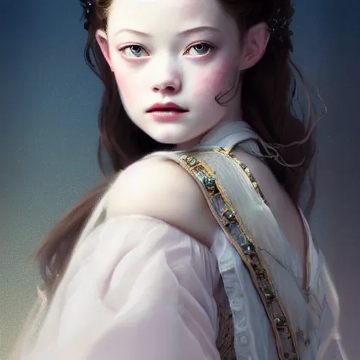 Image similar to beautiful & striking Mackenzie Foy as a 1700s princess by Artgerm and Greg Rutkowski, intricate, elegant, highly detailed, digital painting, artstation, concept art, moody, sharp focus, illustration,