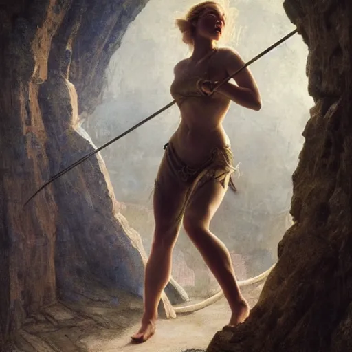 Prompt: margot robbie, beautiful passionate exotic lyra hoop performance at castle wall, dungeons and dragons, masterpiece by edgar maxence and ross tran and michael whelan, frank frazetta, gustav dore, 8 k, octane render