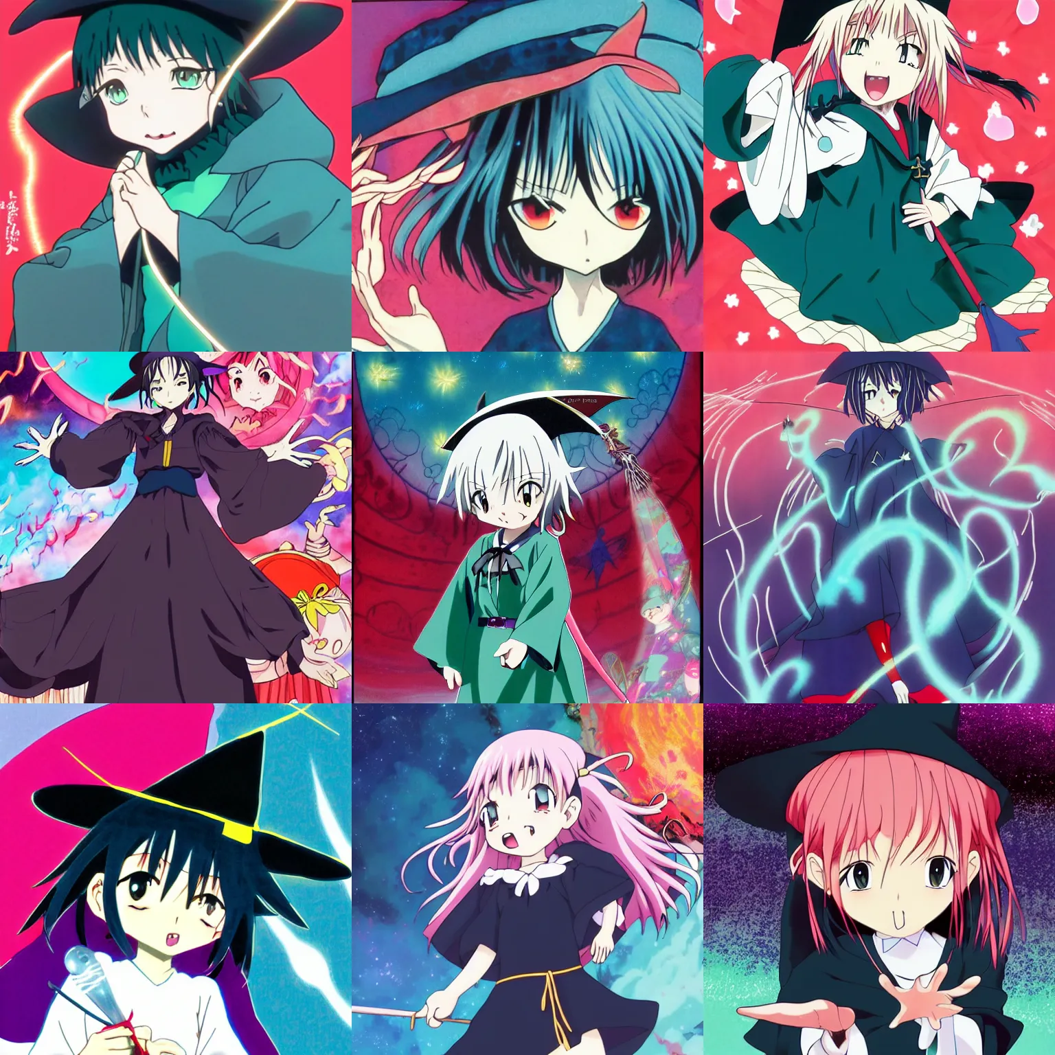 Prompt: anime key visual of a little witch casting a curse ; smug face ; dark robe ; teal eyes ; red hair ; official media ; pastel colors ; by kagami yoshimizu ; lucky star