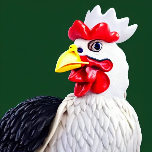 Image similar to a chicken dressed up as colonel sanders as a chicken dressed in the colonel sanders uniform as a chicken, realistic, hyperrealistic, ultra realistic, real, real world, highly detailed, very detailed, extremely detailed, intricate details, 8 k resolution, hd quality